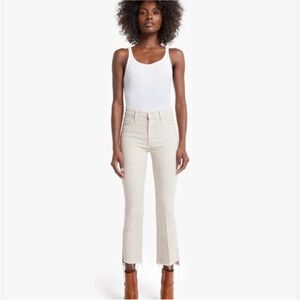 MOTHER The Insider High Rise Crop Step Fray Bootcut Jeans in Cream Puff 27